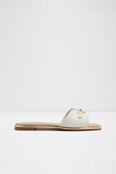 Aldo Alamassi - Women's Faux Leather Light White Flat Slippers