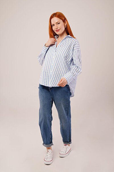 My Reality Fashion    Striped Relaxed Cut Blue Shirt