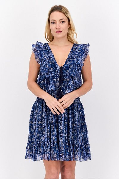 Pepe Jeans Women Floral Print Mini Dress, Blue Combo