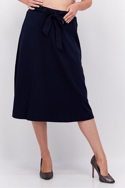Esprit Women Solid Belted Midi Skirts, Navy Blue