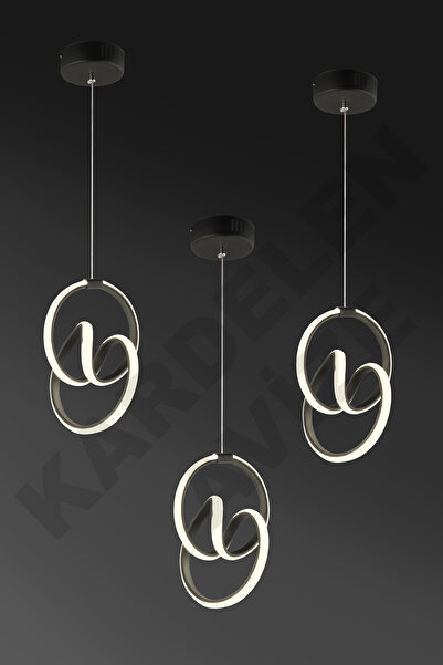 Genel Markalar LEVENT 3 Adet Renkli Işıklı İma Siyah Modern Ledli Avize