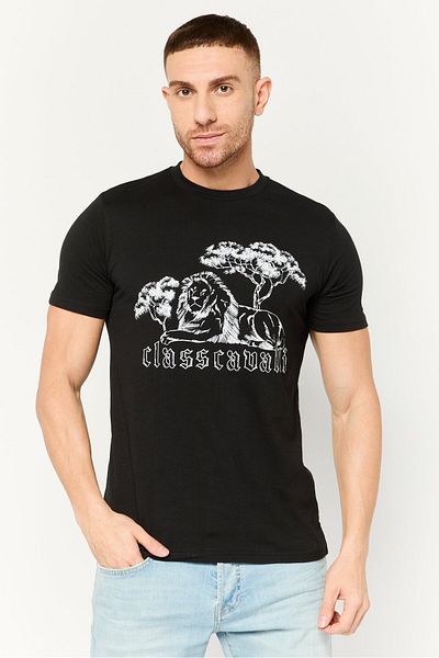 Cavalli Class Men Crew Neck Short Sleeves Brand Logo T-shirt, Black