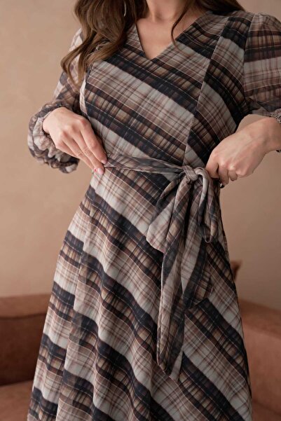 CİXAPLE Baskılı V Yaka Maxi Boy Elbise