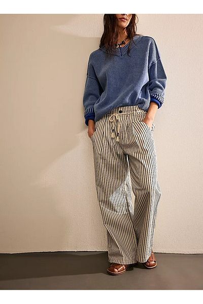 september island Black Stripe Leg Adjustable Detailed Denim Trousers