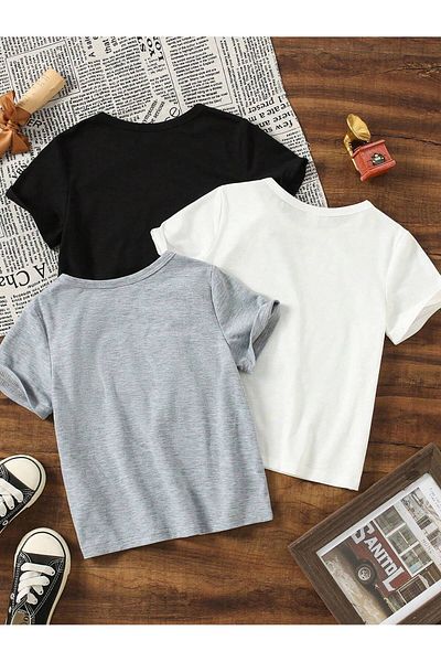 GLOWES Tricou oversize unisex pentru copii - Ursuleț de pluș din 3 piese cu imprimeu de ridicare SGB