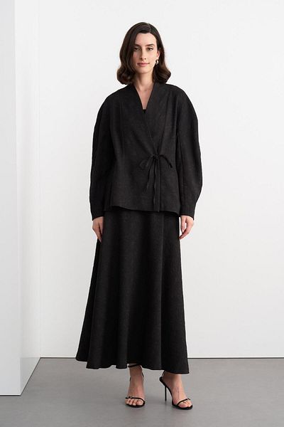 KADRİYE BAŞTÜRK Black Ari Textured Jacket and Skirt Set