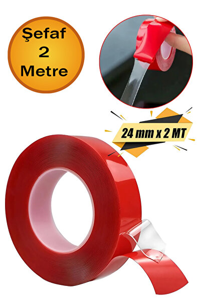 NUBLADO Çift Taraflı Silikon Bant Şeffaf 24 mm x 2 Metre Montaj Bandı Güçlü Ç...