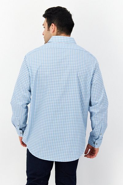 Calvin Klein Men Slim Fit Checkered Long Sleeves Dress Shirt, Light Blue