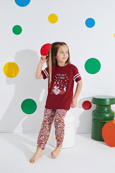 Farya Home Set de pijamale cu mânecă scurtă din viscoză cu model combinat pentru mama și fiica (MAMA FIICA SE VÂNZĂ SEPARAT)