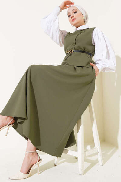 VOLT CLOTHİNG Dámská dvoudílná souprava s překříženým knoflíkem a sukní s páskem