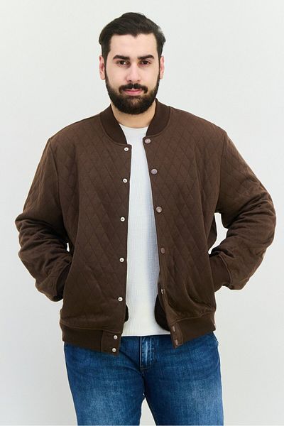 Sovereign Code Men Band Collar Long Sleeves Quilted Sweatshirt, Dark Brown