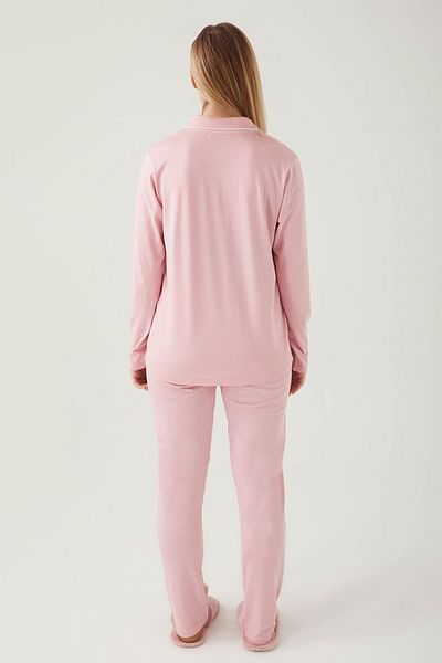Pierre Cardin Women's Long Sleeve Cotton Modal Fabric Buttoned Ribbed Shirt Pajama Set