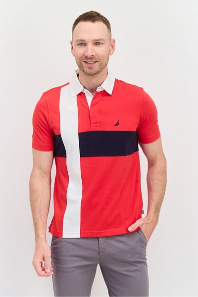 Nautica Men Regular Fit Brand Logo Short Sleeves Polo Shirt, Red
