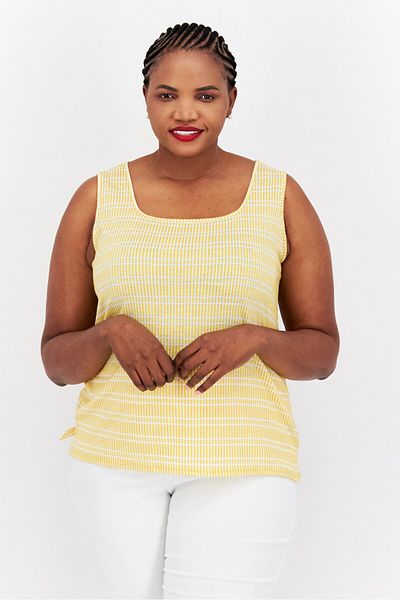 Kasper Women Plus Size Square Neck Sleeveless Striped Tank Top, Yellow
