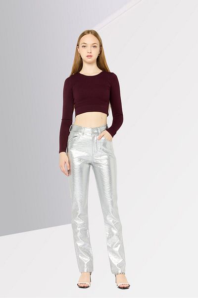 Diesel Women Regular Fit Solid Straight Leg Pants, Silver
