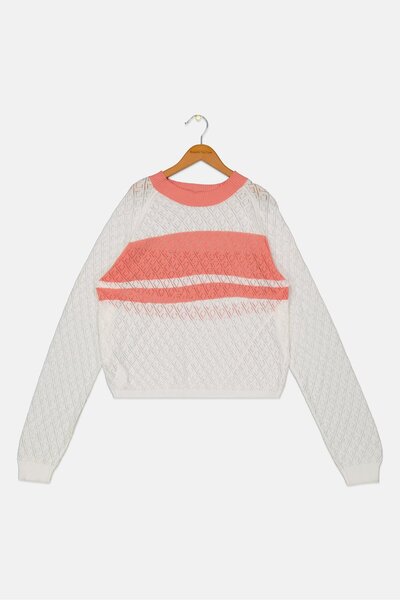 TAPE A L'OEIL سترة بوينتيلي بأكمام طويلة للبنات الصغار، باللون الأبيض