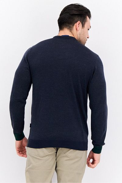 GAS Men Crew Neck Knitted Long Sleeve Sweaters, Navy