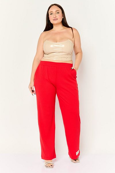 The Giving Movement Women Ribbed Wide Leg Pants, Red