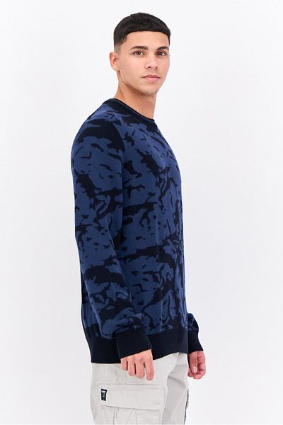 Perry Ellis Men Crew Neck Allover Print Long Sleeves Sweatshirt, Black