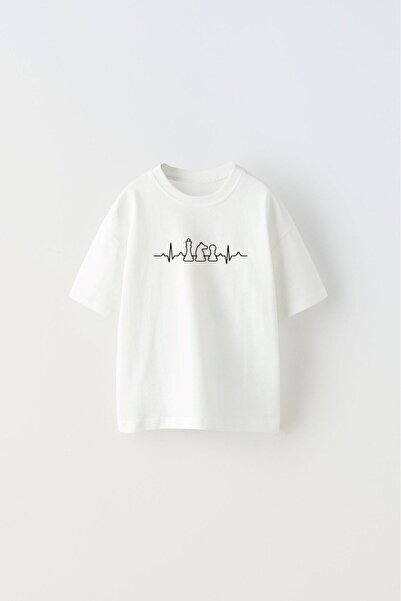 GIA - ART Tricou alb pentru copii cu imprimeu Chess Rhythm Design