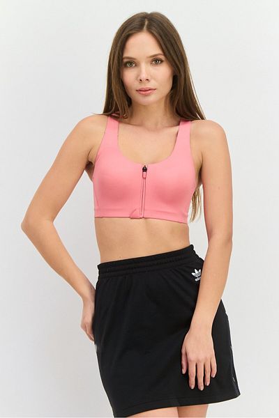 adidas Women Zip Up Closure Padded Sports Bra, Rose Pink