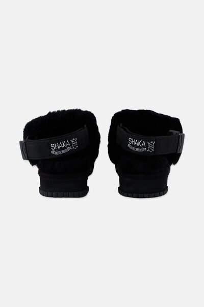 SHAKA Women Weekend Mouton Velcro Faux Fur Sandals, Black