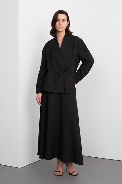 KADRİYE BAŞTÜRK Black Ari Textured Jacket and Skirt Set