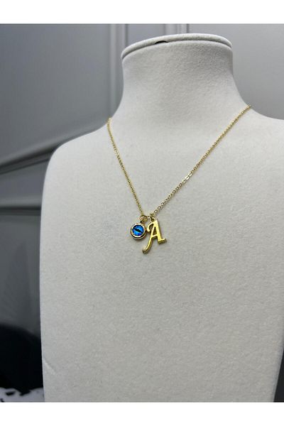 Store Letter Necklace - Letter with Evil Eye Bead, with Steel Chain