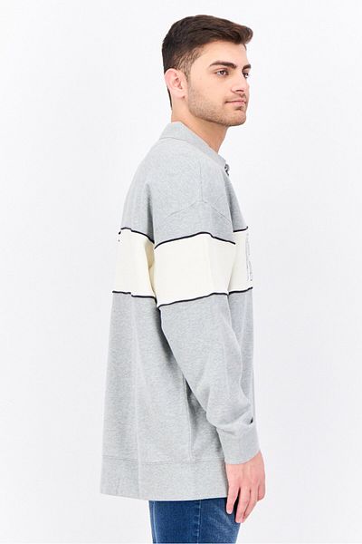 WRANGLER Men Spread Collar Long Sleeve Embroidered Logo Sweatshirt, Grey