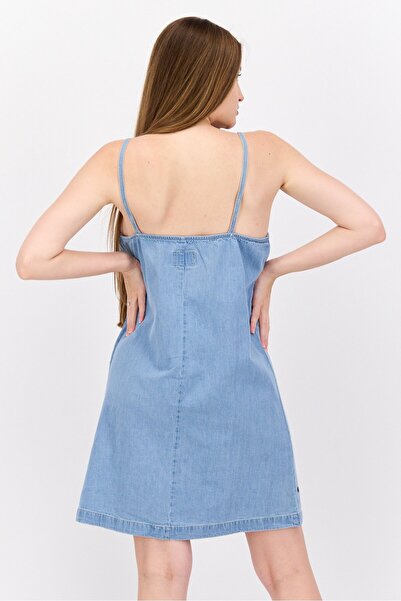 Pepe Jeans فستان نسائي قصير مغسول، أزرق فاتح