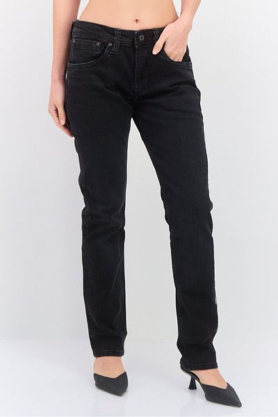 Pepe Jeans Women Regular Fit Stretchable Straight Leg Jeans, Washed Black