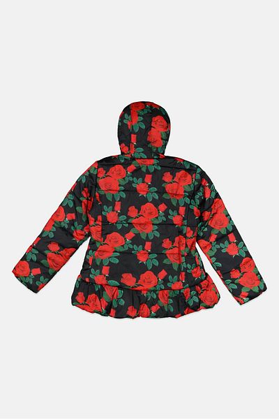 Nicole Miller Kids Girl Floral Print Puffer Jacket, Black