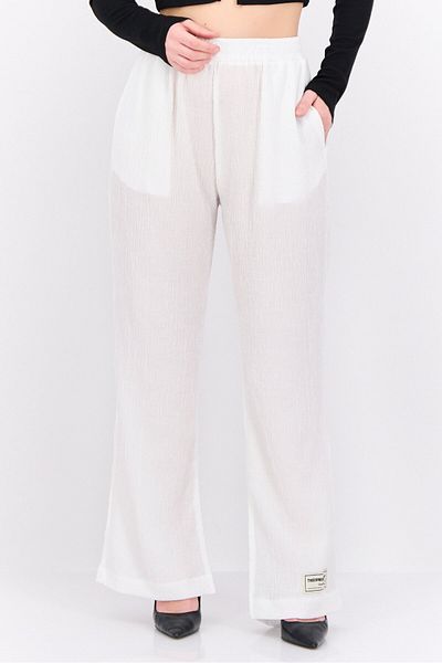 The Giving Movement Women Regular Fit Crinkle Wide Leg Pants, White