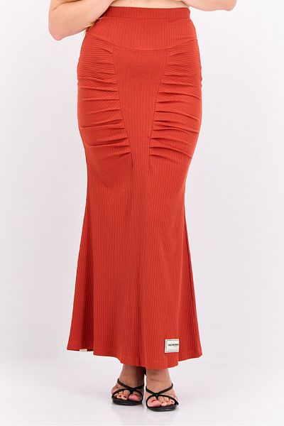 The Giving Movement Women Ribbed Mermaid Skirt, Rust