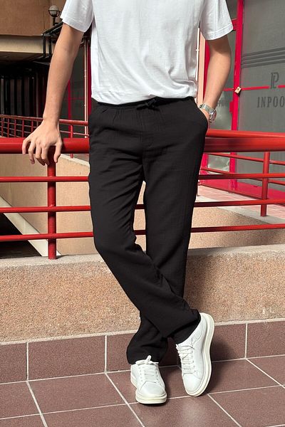 inpool Ελαστική μέση με κορδόνια Oversize Fit 100% βαμβακερό καλοκαιρινό και ανοιξιάτικο παντελόνι