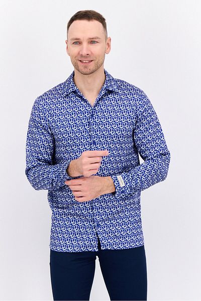 The Giving Movement Men Regular Fit Allover Printed Long Sleeves Casual Shirt, Blue