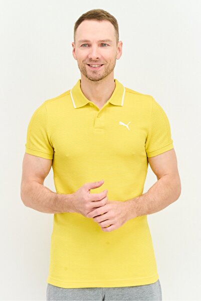 Puma قميص بولو رجالي ضيق بأكمام قصيرة للخارج، أصفر