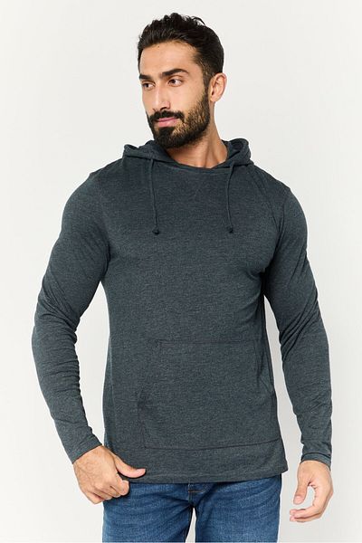 Brave Soul Men Hooded Long Sleeve Solid Sweatshirt, Navy Marl