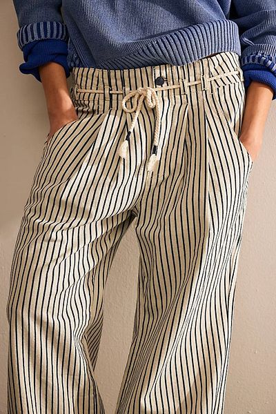 september island Black Stripe Leg Adjustable Detailed Denim Trousers