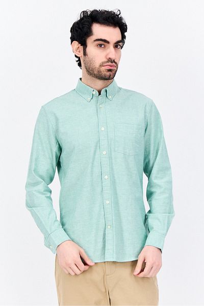 GAP Men Standard Fit Chambray Long Sleeves Casual Shirt, Light Green