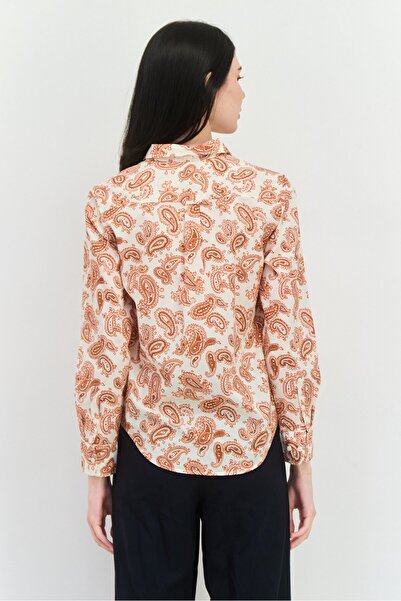 Gant Women Spread Collar Long Sleeves Paisley Pattern Shirt, Brown