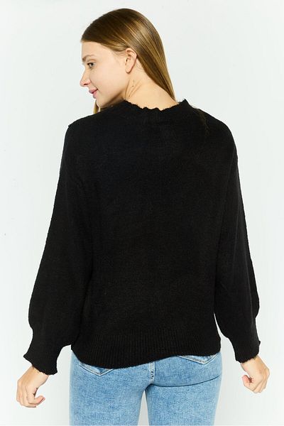 Mode by Redtape Women Crew Neck Textured Sweater, Black