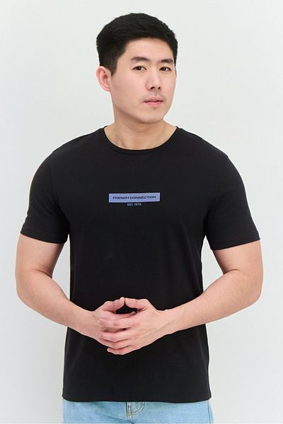 French Connection Men Crew Neck Short Sleeves Brand Logo T-shirt, Black