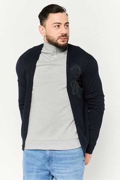 Perry Ellis Men V Neck Graphic Print Cardigan, Navy