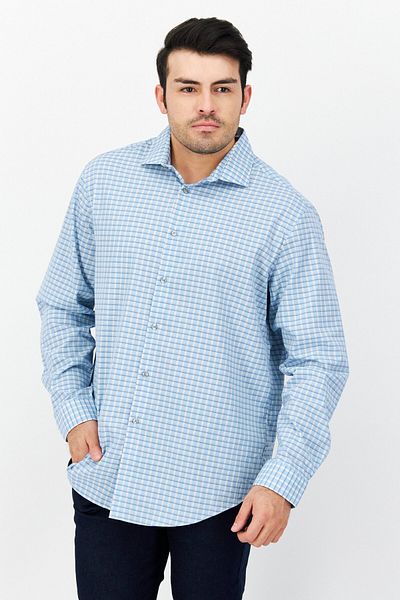 Calvin Klein Men Slim Fit Checkered Long Sleeves Dress Shirt, Light Blue