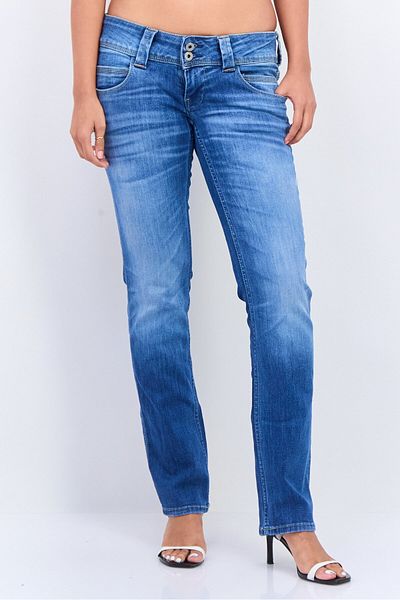 Pepe Jeans Women Regular Fit Low Waist Stretchable Straight Leg Jeans, Denim Wash