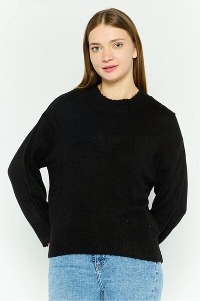 Mode by Redtape Women Crew Neck Textured Sweater, Black