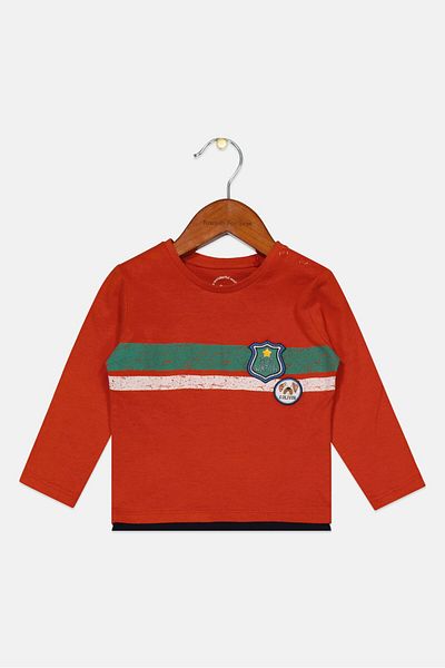 s.Oliver Toddlers Boy Crew Neck Printed Patch Long Sleeve Tops, Dark Orange