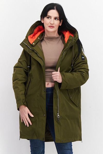 Aigle Women Hooded Long Sleeve Solid Parka Jacket, Olive