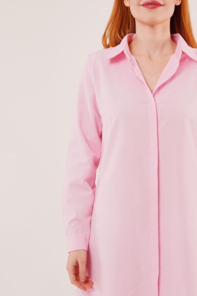 My Reality Fashion Long Sleeve Dark Pink Tunic Shirt Dress